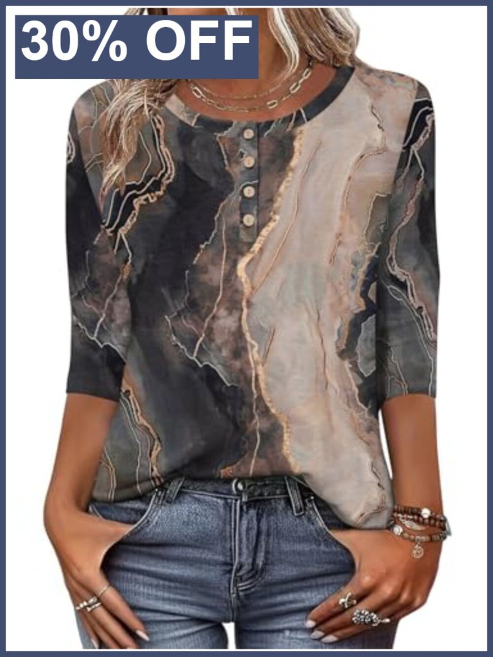 Zeagoo 3/4 Sleeve Tunic Top Button Down Blouse for Women